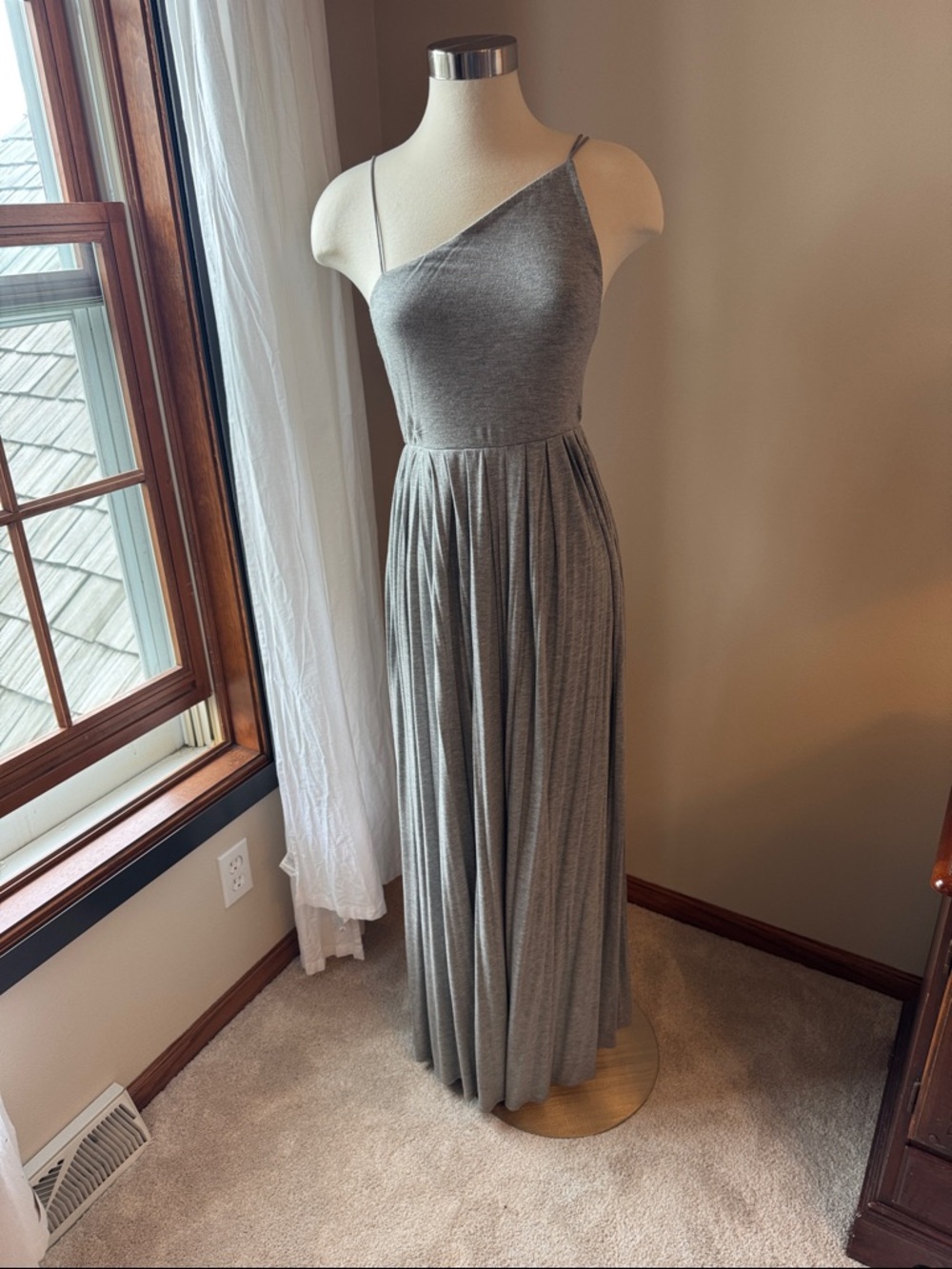 Gray Silence + Noise One-Shoulder Casual Maxi Dress -